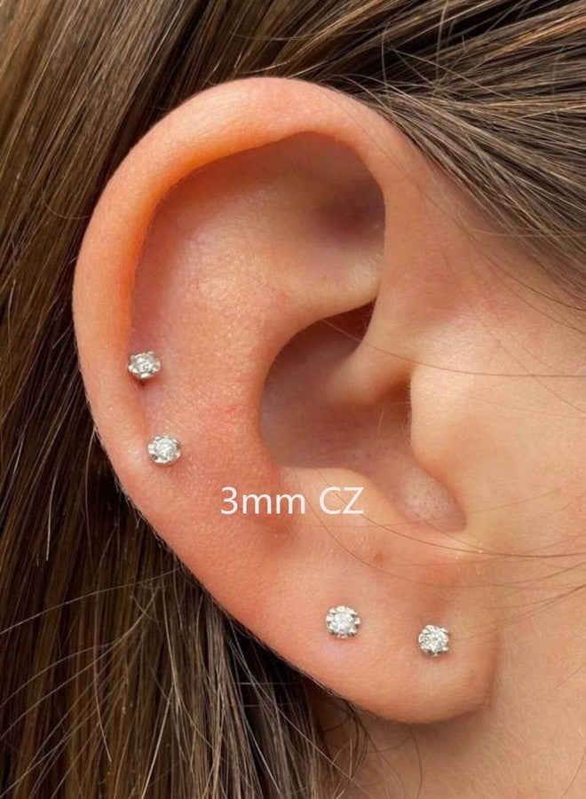 Renkovte Tiny CZ Stud Earrings for Women Girls,Minimalist 3mm Cubic Zirconia Earrings Studs for Cartilage Helix Tragus Piercing Jewelry Hypoallergenic(3mm CZ,Gold) - Image 2